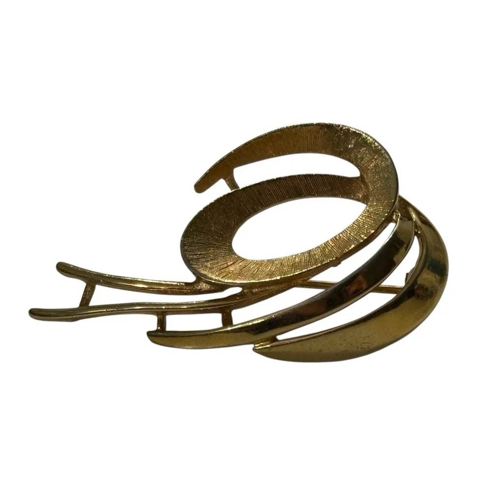 Vintage‎ Coro Brooch Pin Gold Tone Abstract Brushed Polished Swirl Modernist MCM